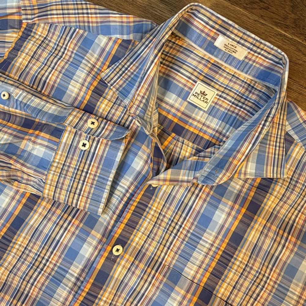 Peter Millar Long Sleeve Sports Shirt‎ Men's Large Cotton Plaid